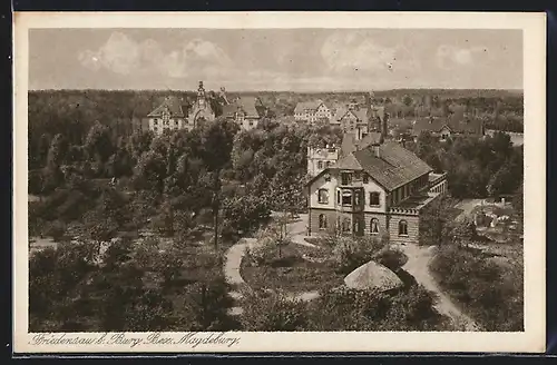 AK Friedensau b. Burg, Ortsansicht aus der Vogelschau