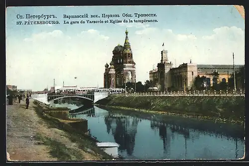 AK St. Pétersbourg, la gare de Varsovie et Eglise de la tempérance, am Bahnhof