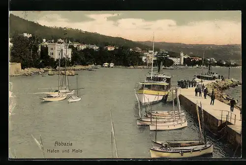 AK Abbazia, Hafen und Molo, Schiffe