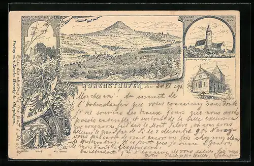 Lithographie Hohenstaufen, Ortsansicht mit Umgebung und Berg, Kloster Lorch, Barbarossa-Kapelle