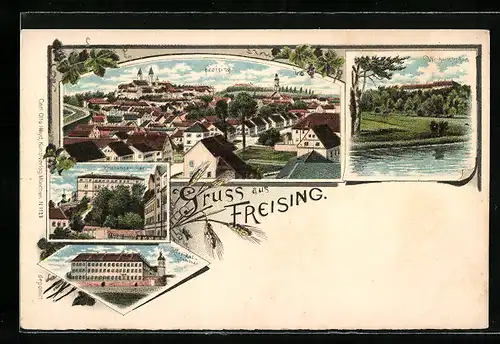 Lithographie Freising, Gesamtansicht, Knabenseminar, Weihenstephan
