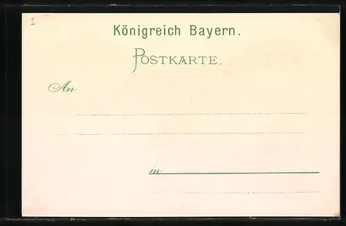 Lithographie Bad Kohlgrub, Faller Alm, Bayersoyen-Mühle, Ortspartie im Gebirge