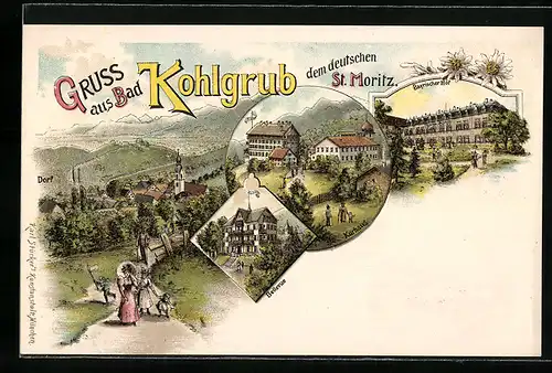 Lithographie Bad Kohlgrub, Bayrischer Hof, Kurhaus, Dorf, Bellevue