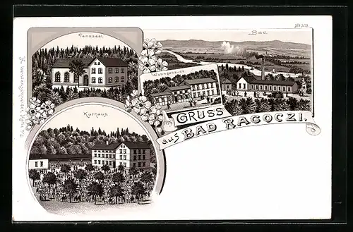 Lithographie Halle /Saale, Kurhaus Bad Ragoczi mit Kurhaus und Tanzsaal