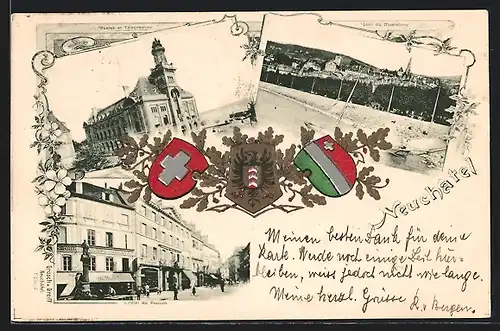 AK Neuchatel, l`Hotel du Faucon, Postes et Télegraphes