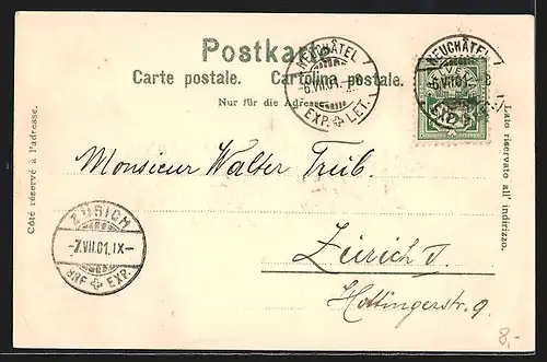 AK Neuchatel, l`Hotel du Faucon, Postes et Télegraphes