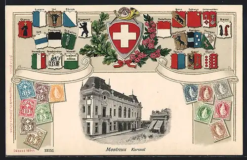 AK Montreux, Kursaal, Wappen der Kantone