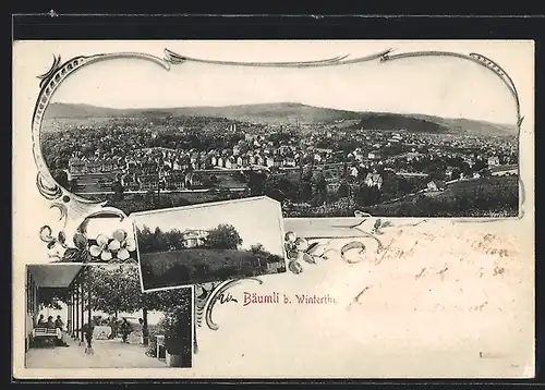 AK Winterthur, Restaurant Bäumli, Ortsansicht aus der Vogelschau