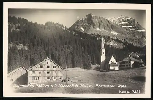 AK Schröcken im Bregenzer Wald, Kapelle und Häuser unter dem Mohnenfluh