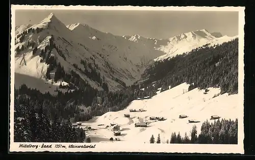 AK Mittelberg-Baad, Blick in das eingeschneite Kleinwalsertal