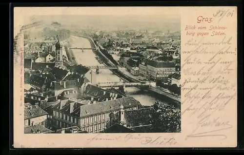 AK Graz, Blick vom Schlossberg gegen Süden