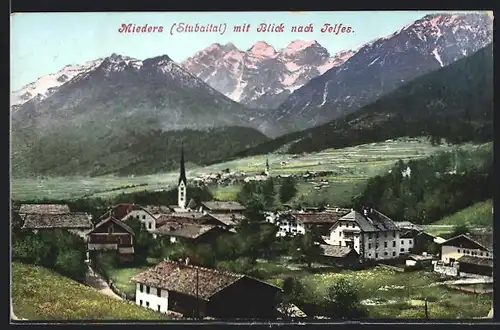 AK Mieders im Stubaital, Ortsansicht mit Blick nach Telfes