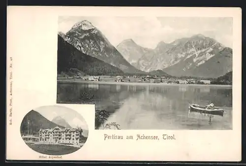 AK Pertisau am Achensee in Tirol, Panoramablick gegen die Berge, Hotel Alpenhof