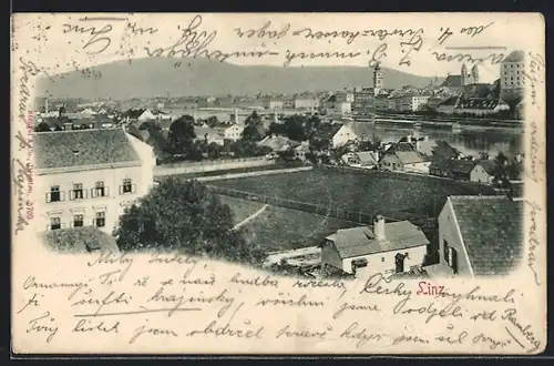 AK Linz, Blick über die Stadt und die Donau