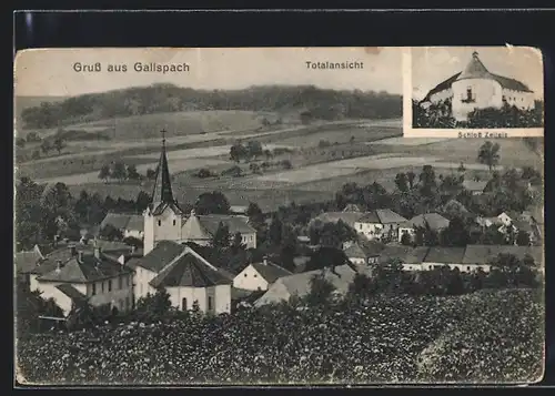 AK Gallspach, Totalansicht mit Kirche und Schloss Zeileis