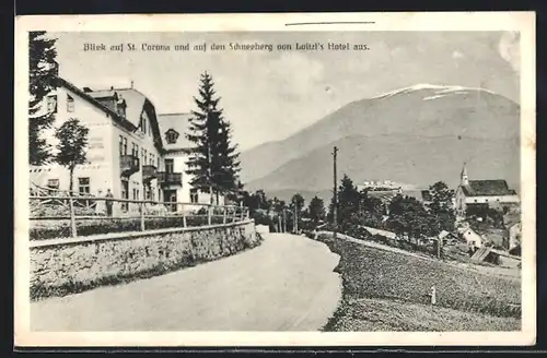 AK St. Corona, Stadtansicht mit Schneeberg von Loitzl`s Hotel aus