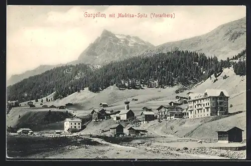 AK Gargellen in Vorarlberg, Ortsansicht mit Madrisa-Spitz