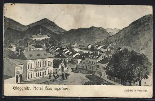 Künstler-AK Gloggnitz, das Hotel Baumgartner