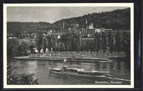 AK Rheinfelden, Ausflugsdampfer am Strandbad