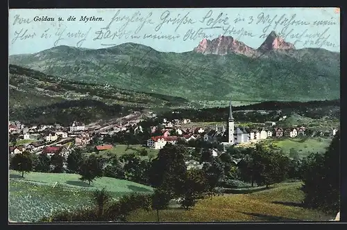 AK Goldau, Gesamtansicht gegen die Mythen