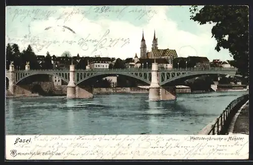 AK Basel, Wettsteinbrücke und Münster