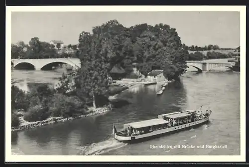AK Rheinfelden, Ausflugsdampfer mit Brücke und Burgkastell