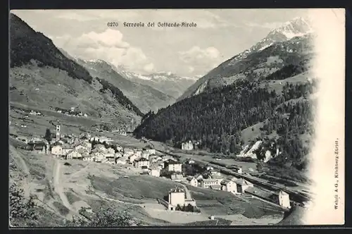 AK Ferrovia del Gottarda-Airolo, Ortstotale mit Kirche