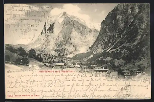 AK Grindelwald, Ortsansicht mit dem Wetterhorn