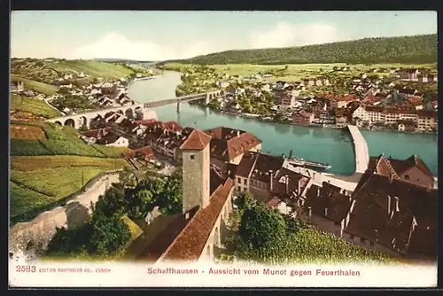 AK Schaffhausen, Aussicht vom Munot gegen Feuerthalen