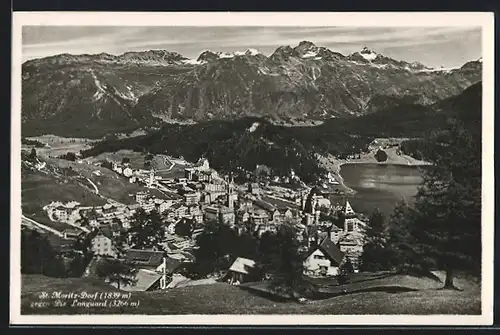 AK St. Moritz-Dorf, Gesamtansicht gegen Piz Languard