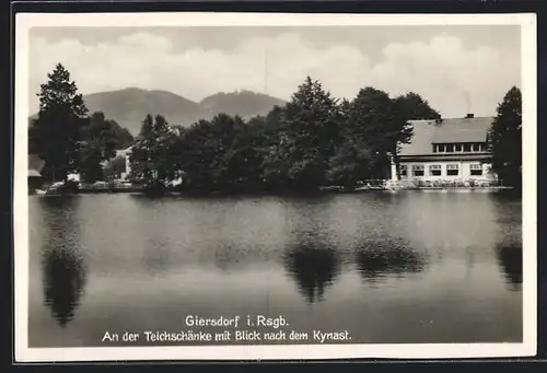 AK Giersdorf, Gasthaus Teichschänke mit Blick nach dem Kynast
