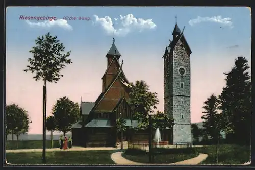 AK Brückenberg, Kirche Wang mit Springbrunnen