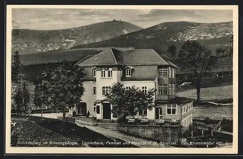 AK Brückenberg im Riesengebirge, Logierhaus, pension und Konditorei H. Strietzel