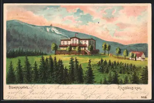 Lithographie Hermsdorf, Blick auf die Bismarckshöhe