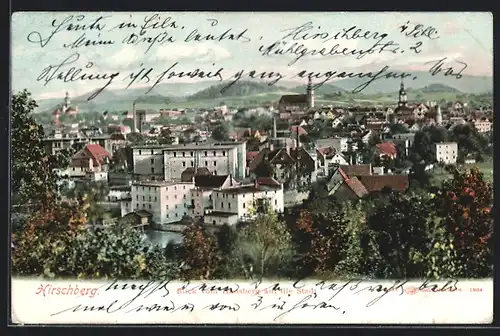 Lithographie Hirschberg, Blick vom Hausberg auf die Stadt