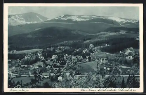 AK Ober-Krummhübel / Riesengebirge, Teilansicht mit der Schneekoppe
