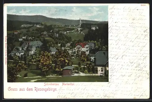 Lithographie Schreiberhau im Riesengebirge, Siedlung im Marienthal