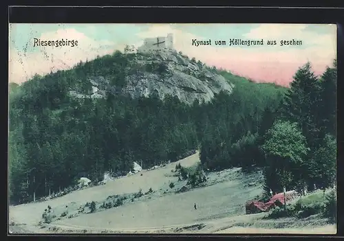 AK Kynast im Riesengebirge, Ansicht vom Höllengrund aus gesehen