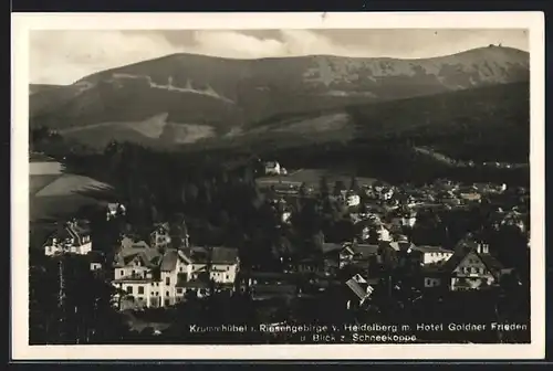 AK Krummhübel, Heidelberg mit Hotel Goldner Frieden und Schneekoppe