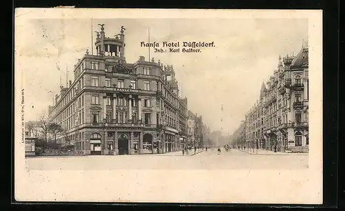 AK Düsseldorf, Strassenpartie am Hansa Hotel