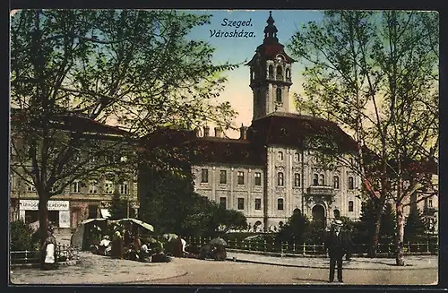 AK Szeged, Városháza, Partie am Rathaus