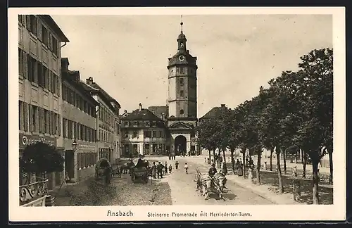 AK Ansbach, Steinerne Promenade mit Herriedertor-Turm