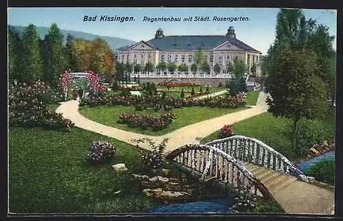 AK Bad Kissingen, Regentenbau mit städtischen Rosengarten