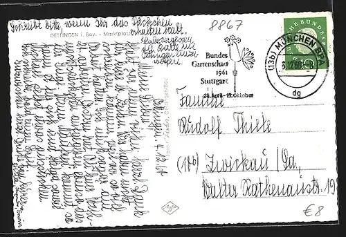 AK Oettingen in Bayern, Brunnen auf dem Marktplatz