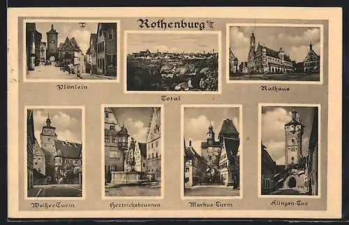AK Rothenburg o. T., Totalansicht, Plönlein, Rathaus, Hertrichsbrunnen, Weisser Turm