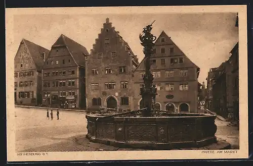 AK Rothenburg o. T., Brunnen auf dem Markt