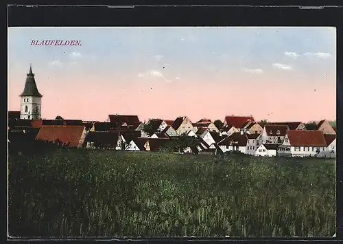 AK Blaufelden, Ortsansicht bei Abendrot