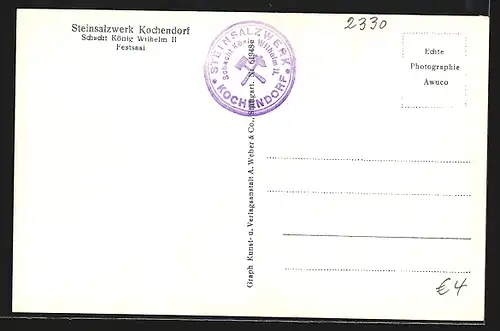 AK Kochendorf, Steinsalzwerk, Schacht König Wilhelm II, Festsaal