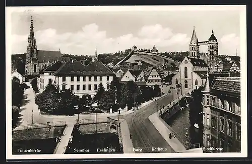 AK Esslingen a. N., Teilansicht mit Frauenkirche, Seminar und Stadtkirche