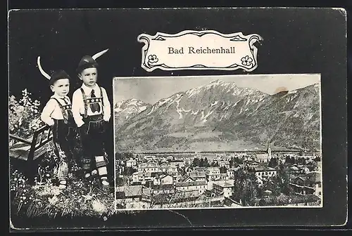 AK Bad Reichenhall, Ortsansicht bei Tag, Zwei kleine Jungen am Wandern